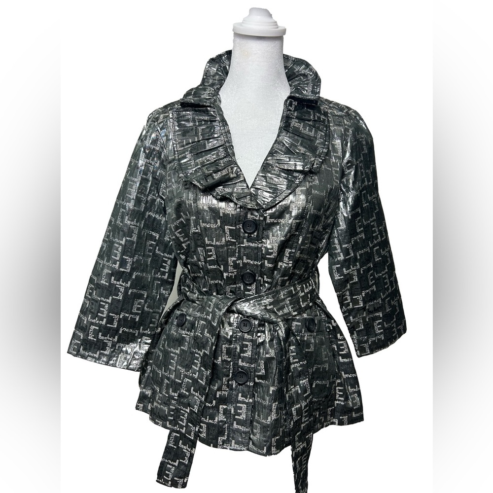 Ruby Rd. Metallic Silver-Black Patterned Jacket |… - image 1